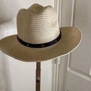 Stylish Tan Straw Hat with Black Band